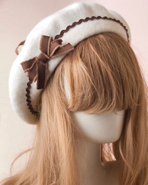 Sweet Lolita Hat Bow Pom Pom Wool Lolita Beret