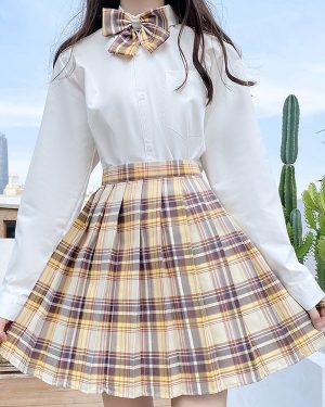 Sweet Lolita Mini Skirt Plaid Pattern Bows Polyester Academic Mini Skirt