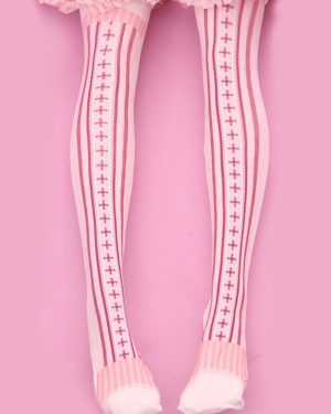 Sweet Lolita Socks Pink Velvet Printed Lolita Stockings