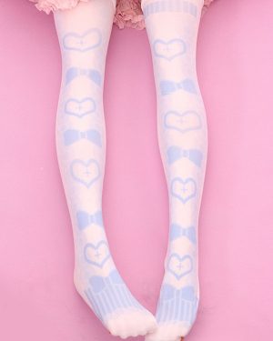 Sweet Lolita Stockings Light Pink Velvet Heart Bow Printed Lolita Socks