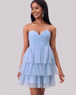 Sweetheart Neckline Tiered Ruffle Mini Party Dress In Blue 2025