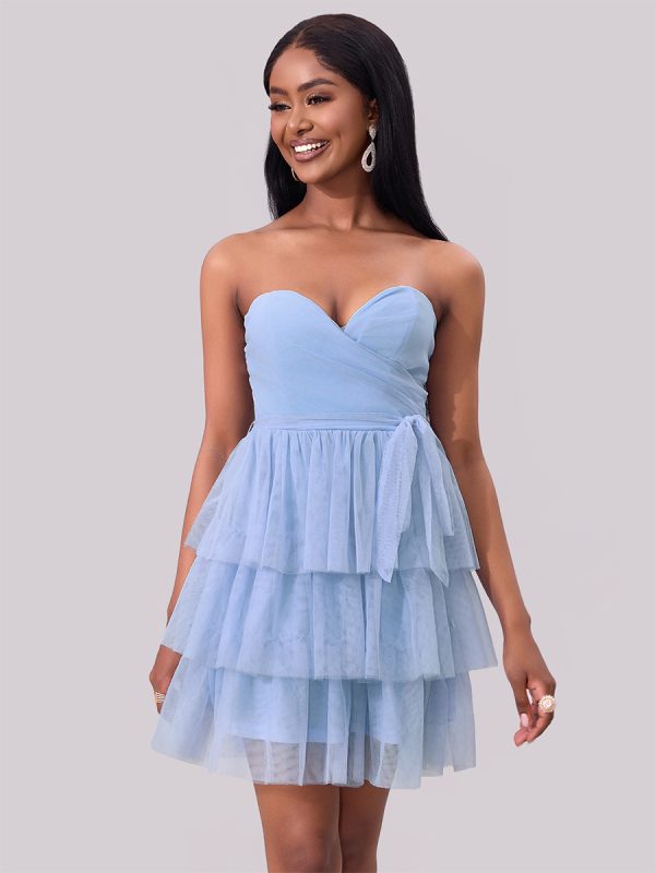 Sweetheart Neckline Tiered Ruffle Mini Party Dress In Blue 2025