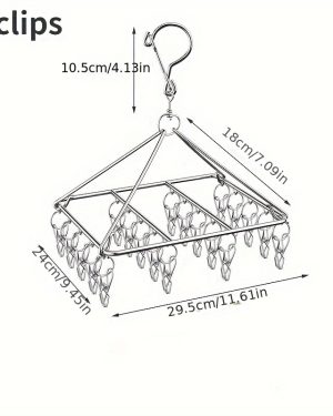 TEMU 1pc Durable Stainless Steel Hanging Rack With 20/40 Windproof Clips - Drying Socks, Underwear, And Christmas Stockings, Space-saving Home And