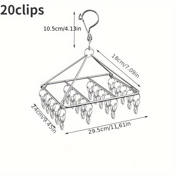 TEMU 1pc Durable Stainless Steel Hanging Rack With 20/40 Windproof Clips - Drying Socks, Underwear, And Christmas Stockings, Space-saving Home And