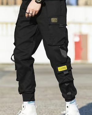 TEMU [1pc Youth Casual Cargo Pants] Youth Casual Cargo Pants, Polyester Solid Color Cropped Joggers, Non-stretch Skinny Fit, With Multiple Pockets,
