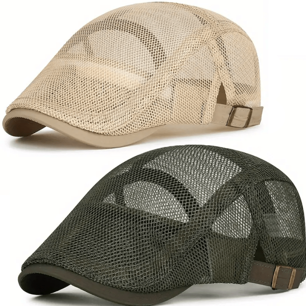 TEMU 2pcs Unisex Breathable Mesh Beret Hats - Lightweight Summer With Adjustable Strap & , Outdoor Activities, Travel, And Casual Wear, Versatile
