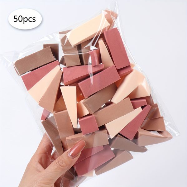 TEMU 50-pack Wedge Makeup Sponges For Foundation - Latex-free, Fragrance-free, Wet/dry Use With Liquid, Cream & Powder - Pastel Colors (purple, Pink,