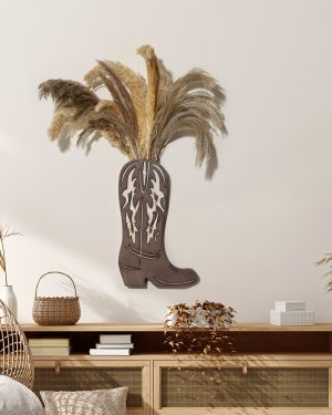 TEMU Boho Style Wooden Cowboy Boots Wall Planter - Rustic Green Hanging Vase For Indoor/outdoor, Bathroom And Bedroom Decor, Not Waterproof, Brown,