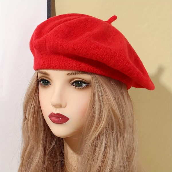 TEMU Chic Women's Beret - Vintage French Style In Black, Red, Orange | Lightweight & Warm Acrylic | Ideal For Autumn/winter | Hand Or Only