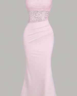 TEMU Elegant Black Bodycon Midi Dress With Lace Detailing - Sleeveless, Ruched Design, High-low Hem, Formal Events, Formal Evening Wear|sleek Fitted