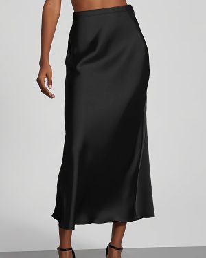 TEMU Lightweight Soft Draping Half Body Mermaid Skirt, Summer Casual High-waisted Satin Wrap Dress, Mid-length Office Wear Mermaid Tail Skirt