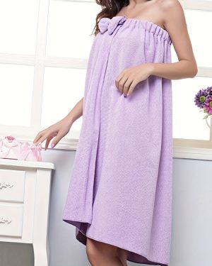 TEMU Microfiber Women's Wrap Towel Dress - Lightweight, Quick-dry, Elasticated Beach & Spa Bathrobe In Solid Colors With Detail - Contemporary Style,