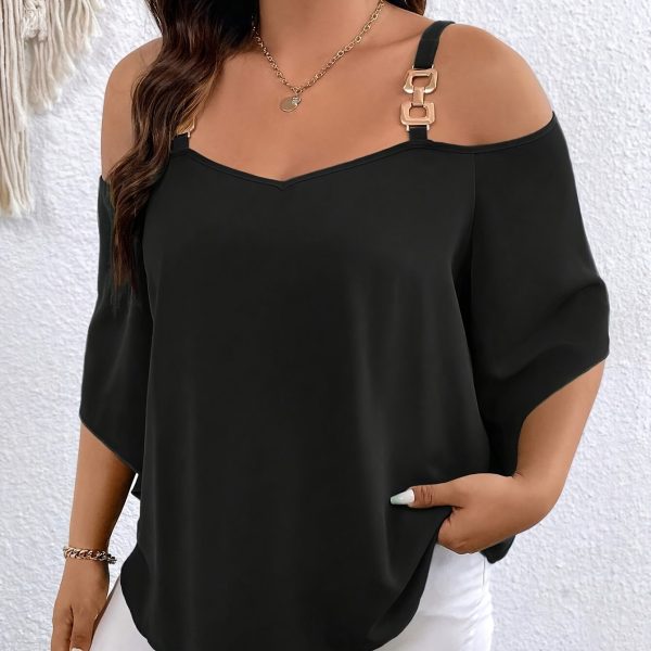 TEMU Plus Size, Women's Plus Size Off-the-shoulder Blouse - Elegant Beige Tops For Parties, Formal Events, Everyday Outfits - Machine Washable