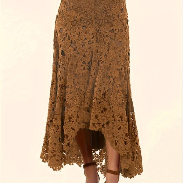 TEMU Solid Lace High-low Hem Skirt, Elegant High Waist Slim Skirt For Spring & Fall, Women's Clothing
