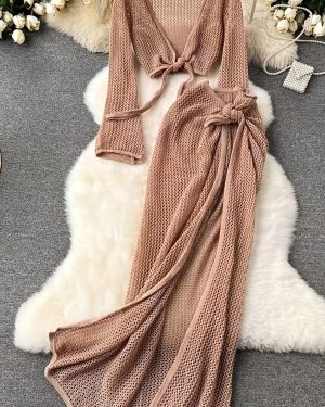 TEMU Stylish Cutout Beach Vacation - Sexy Split Bodycon Bikini Set Dress For Spring, Summer & Autumn With Semi-sheer Design