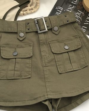 TEMU Summer Women's Hip-covering A-line Skirt - High Waist, Multiple Pockets And Belt - Denim Fabric - Elegant, Fashionable And Versatile