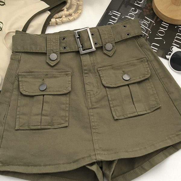 TEMU Summer Women's Hip-covering A-line Skirt - High Waist, Multiple Pockets And Belt - Denim Fabric - Elegant, Fashionable And Versatile