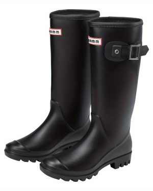 TEMU Women Rubber Rain Boots With Elastic Sides & Adjustable Laces, Mid-calf Outdoor Boots For Hiking, Fishing, Kitchen, Car Washing, Black/ Green