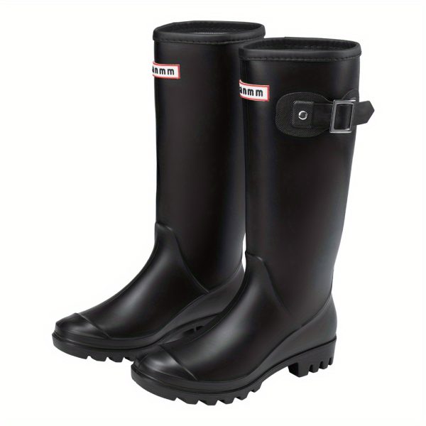 TEMU Women Rubber Rain Boots With Elastic Sides & Adjustable Laces, Mid-calf Outdoor Boots For Hiking, Fishing, Kitchen, Car Washing, Black/ Green