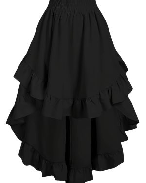 TEMU Women's Beige Ruffle Hem Midi Skirt, Vintage Solid Color Tiered A-line Skirt, Elegant Spring/summer Fashion Accessory, Casual Elegant Attire |
