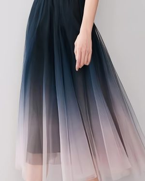 TEMU Women's Elegant Double-layer Tulle Skirt - Flowy A-line With Color-blocking Design, Loose Fit & Stretch, Machine Washable For Wear