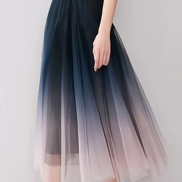 TEMU Women's Elegant Double-layer Tulle Skirt - Flowy A-line With Color-blocking Design, Loose Fit & Stretch, Machine Washable For Wear
