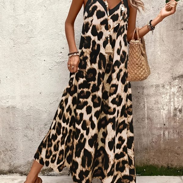 TEMU Women's Elegant Leopard Print Maxi Dress With Strapless Spaghetti Straps - Summer Holiday, Casual , Casual Summer Wear | Leopard Print Dress |
