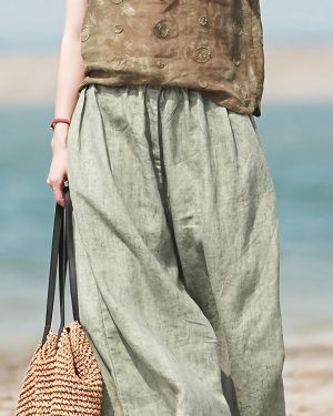 TEMU Women's Elegant Non-stretch Wide-leg Pants - Formal & Casual Trousers, Machine Washable Office Or Everyday Pants For Women In Olive Green