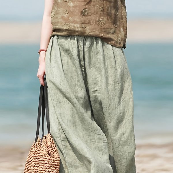 TEMU Women's Elegant Non-stretch Wide-leg Pants - Formal & Casual Trousers, Machine Washable Office Or Everyday Pants For Women In Olive Green