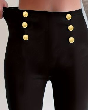 TEMU Women's Elegant Red Skinny Pants With Golden Button Details - High-waisted, , Machine Washable, Wear, Comfortable Fashion, Highwaisted Style,