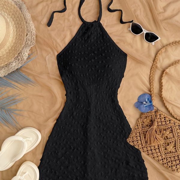 TEMU Women's Sleeveless Backless Bodycon Dress With Tie-back Detail - Beige Mini Dress For Summer, Casual & Formal Wear, Versatile Fashion, Elegant