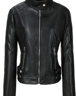 TEMU Women's Slim-fit Leather Jacket With Stand Collar - Zipper Front, Long Sleeves, Lightweight & Stylish For Casual Or Outfits, Versatile Jacket |