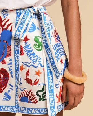 TEMU Women's Tropical Ocean Print Wrap Skirt - High-waisted, Drawstring, , Green, Red & Orange Design, Lightweight Polyester For Summer Beach