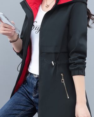 TEMU Zip-up Hoodie Windbreaker Jacket, Casual Long Sleeve Drawstring Waist Jacket For Spring & Fall, Women's Clothing
