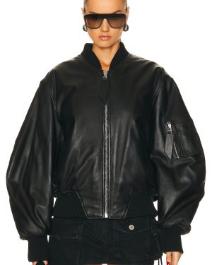 THE ATTICO Anja Bomber Jacket in Black - Black. Size 36 (also in 38, 40, 42, 44).