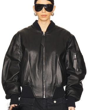 THE ATTICO Anja Bomber Jacket in Black. Size 38, 40, 42, 44.