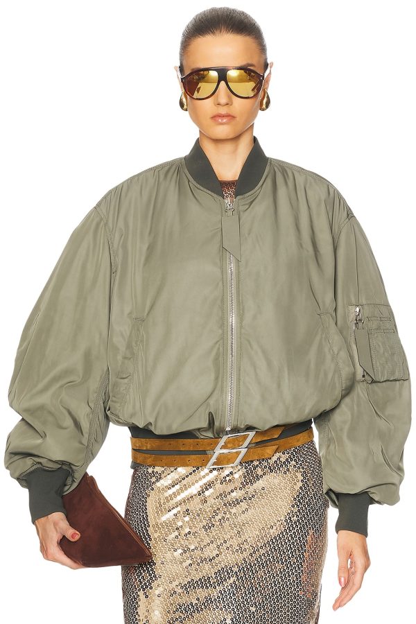 THE ATTICO Bomber Jacket in Military Green - Army. Size 38 (also in 40, 44).