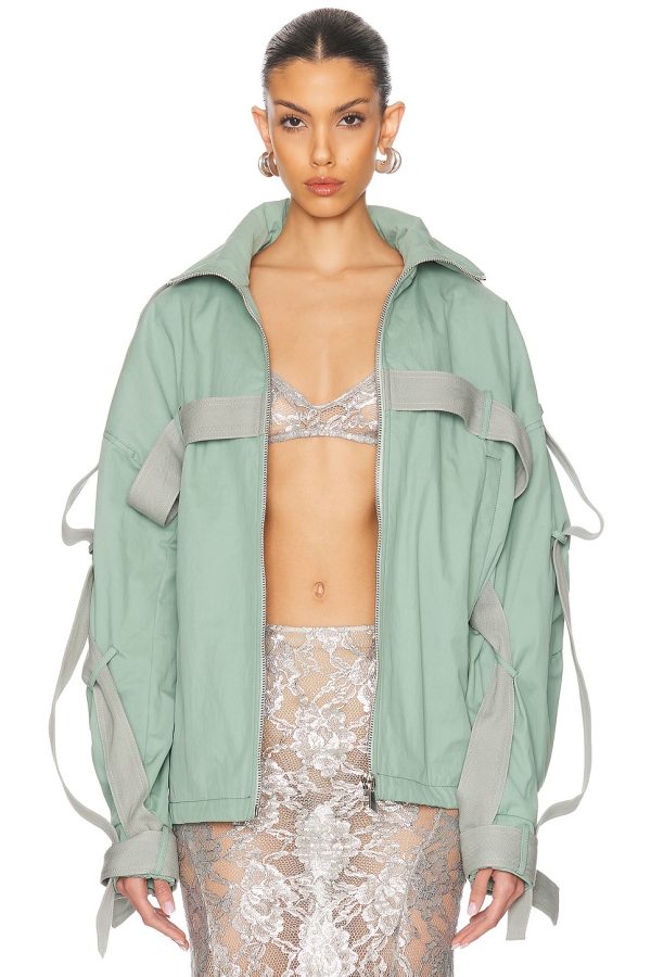 THE ATTICO Bomber Jacket in Sage Green - Green. Size 36 (also in 38, 40).