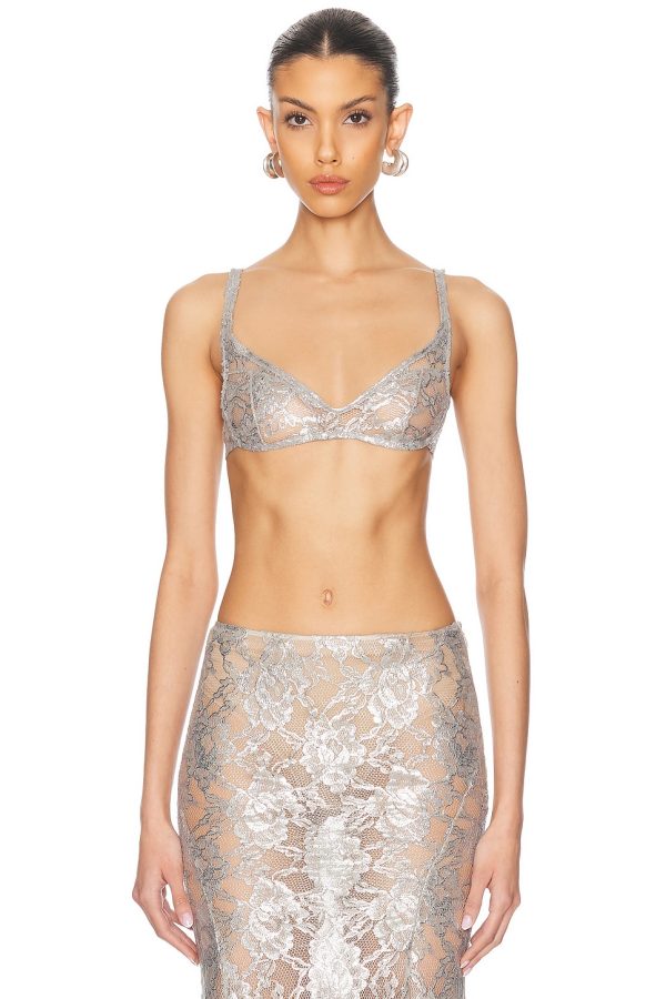 THE ATTICO Bra Top in Silver - Metallic Silver. Size 36 (also in 38, 44).
