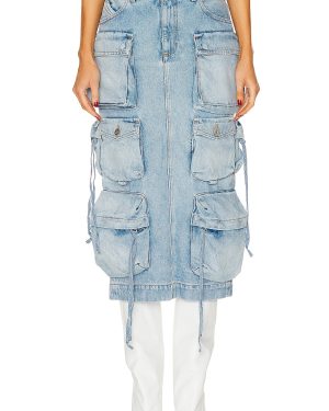 THE ATTICO Denim Midi Skirt in Sky Blue - Denim-Light. Size 25 (also in ).