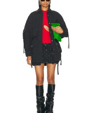 THE ATTICO Fern Short Coat in Black - Black. Size 36 (also in 40, 44).