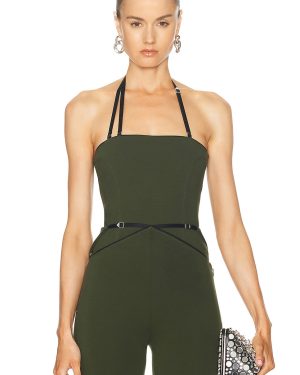 THE ATTICO Halter Tank Top in Military Green - Olive. Size 40 (also in ).