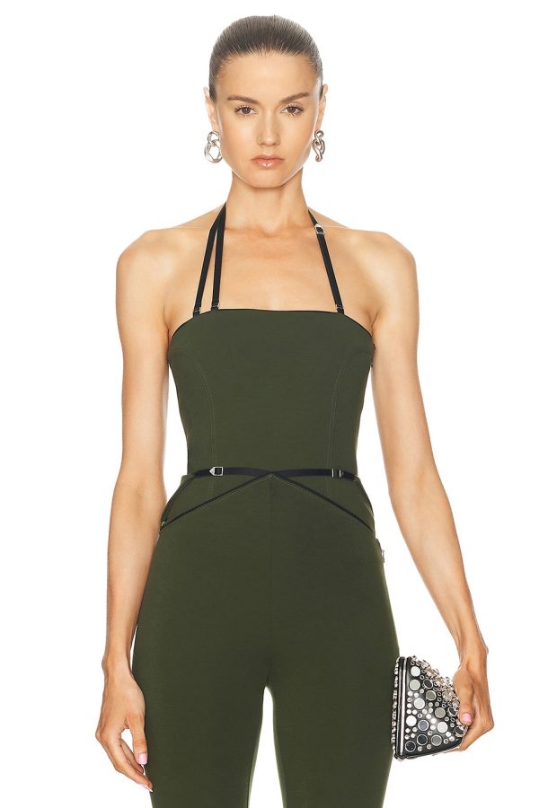 THE ATTICO Halter Tank Top in Military Green - Olive. Size 40 (also in ).