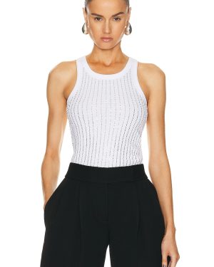 THE ATTICO Hotfixed Crystal Tank Top in White - White. Size 36 (also in 38, 40, 42, 44).