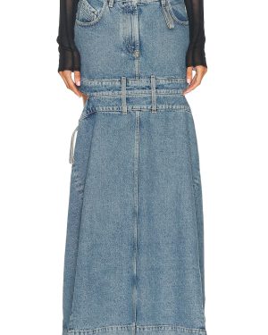 THE ATTICO Long Cut-out Skirt in Light Blue Denim - Denim-Medium. Size 24 (also in 25, 26, 27).