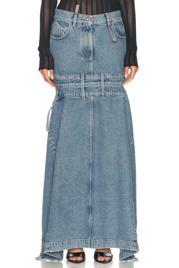 THE ATTICO Long Cut-out Skirt in Light Blue Denim - Denim-Medium. Size 24 (also in 25, 26, 27).