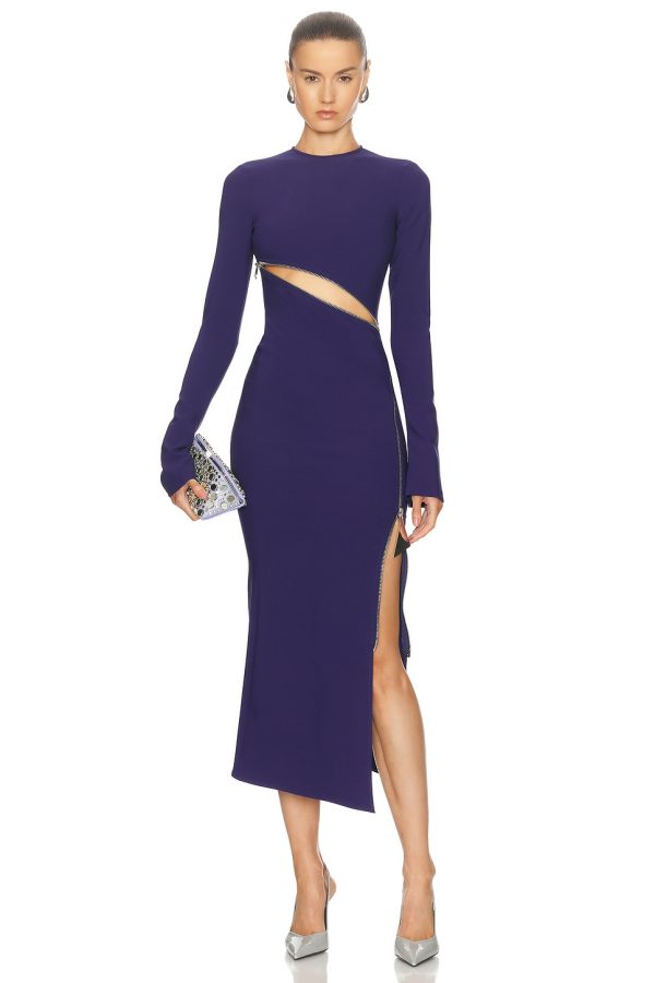 THE ATTICO Maxi Dress With Exposed Zipper in Blue - Blue. Size 36 (also in 38).