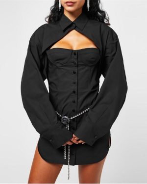 THE ATTICO Mini Shirt Dress - Black