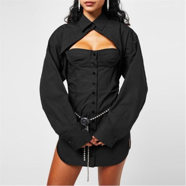 THE ATTICO Mini Shirt Dress - Black