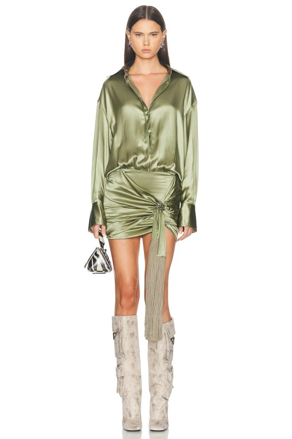 THE ATTICO Mini Shirt Dress in Sage Green - Sage. Size 40 (also in 42).